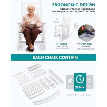 SERWALL Outdoor Rocking Chair, HDPE Rocking Chair for Adults, All Weather Porch Rockers for Lawn Garden, White