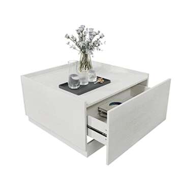 Panana Modern Coffee Table with 2 Drawers for Living Room Home Office, Wooden Coffee Table in White