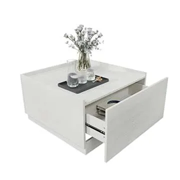 Panana Modern Coffee Table with 2 Drawers for Living Room Home Office, Wooden Coffee Table in White