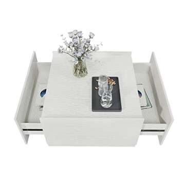 Panana Modern Coffee Table with 2 Drawers for Living Room Home Office, Wooden Coffee Table in White