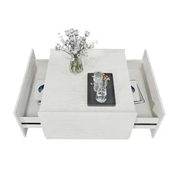 Panana Modern Coffee Table with 2 Drawers for Living Room Home Office, Wooden Coffee Table in White