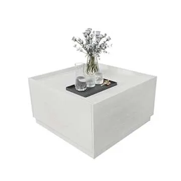 Panana Modern Coffee Table with 2 Drawers for Living Room Home Office, Wooden Coffee Table in White