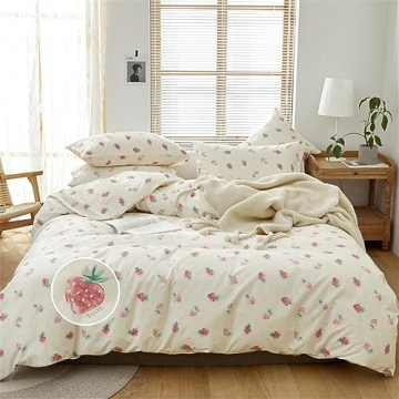 DREAMINGO Cute Strawberry Duvet Cover Twin Set - Kawaii Bedroom Decor