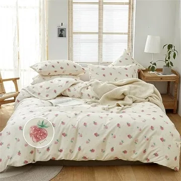 DREAMINGO Cute Strawberry Duvet Cover Twin Set - Kawaii Bedroom Decor