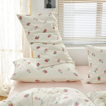 Kawaii Strawberry Duvet Cover Twin Set for Kids Girls Bedroom