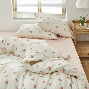 Kawaii Strawberry Duvet Cover Twin Set for Kids Girls Bedroom