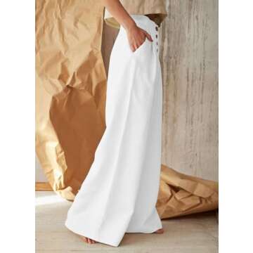 chouyatou Women's Summer High Waisted Cotton Linen Palazzo Wide Leg Casual Pants with Pockets (Mediu...