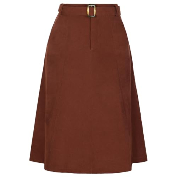Allegra K Women's High Waist Elastic Back A-Line Belted Winter Fall Midi Corduroy Skirt X-Large Brow...