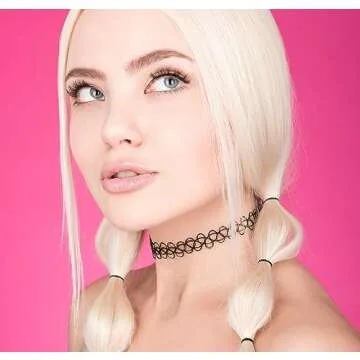 Expressions 3pc Assorted Tattoo Stretch Jewelry Collection - Black Tattoo Choker Necklace, Bracelet & Ring Set - Stretchy Tattoo Effect Jewelry Accessories For Kids And Adults