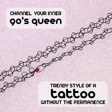 Expressions 3pc Assorted Tattoo Stretch Jewelry Collection - Black Tattoo Choker Necklace, Bracelet & Ring Set - Stretchy Tattoo Effect Jewelry Accessories For Kids And Adults