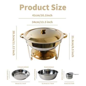 Umisu Chafing Dish for Buffet Set, 4.8 Qt 1 Pack Buffet Servers and Warmers Set with Lid Holder, Gold and Silver Stainless Steel Round Chafers for Catering, Food Warmers for Parties, Dinners, Wedding