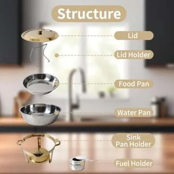 Umisu Chafing Dish for Buffet Set, 4.8 Qt 1 Pack Buffet Servers and Warmers Set with Lid Holder, Gold and Silver Stainless Steel Round Chafers for Catering, Food Warmers for Parties, Dinners, Wedding