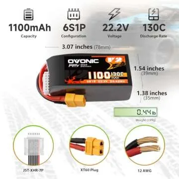 OVONIC 130C 6S 1100mAh Lipo Battery for FPV Racing - XT60 Plug