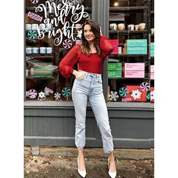 DOROSE Womens Mesh Long Sleeve Shirts Casual Blouses Tops Red M