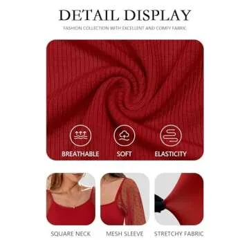 DOROSE Womens Mesh Long Sleeve Shirts Casual Blouses Tops Red M