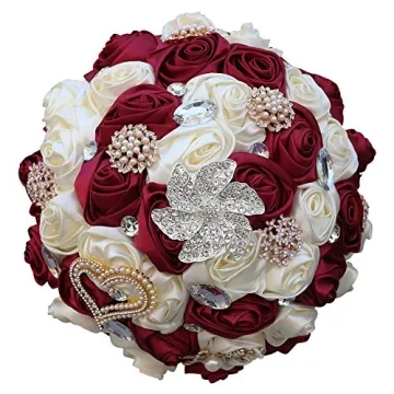 Stunning Dark Red Ivory Bridal Bouquet for Weddings