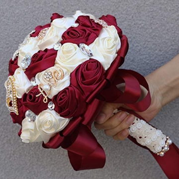Stunning Dark Red Ivory Bridal Bouquet for Weddings