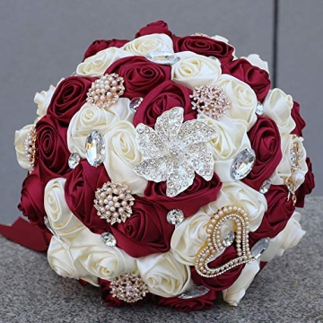 Stunning Dark Red Ivory Bridal Bouquet for Weddings