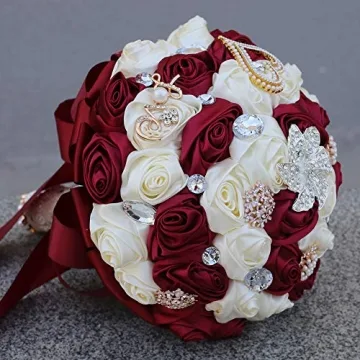 Stunning Dark Red Ivory Bridal Bouquet for Weddings