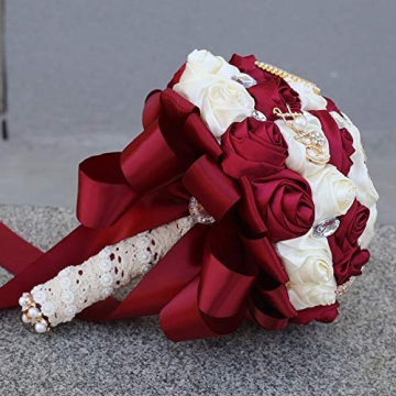 Stunning Dark Red Ivory Bridal Bouquet for Weddings