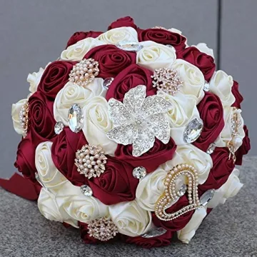 Stunning Dark Red Ivory Bridal Bouquet for Weddings