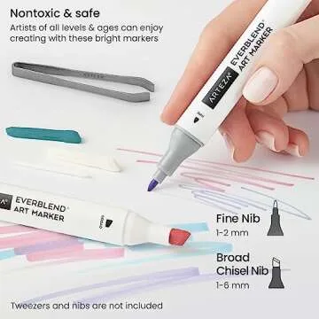 ARTEZA Alcohol Markers Set of 12 Pastel Colors, EverBlend Dual-Tip Markers for Adult Coloring, Sketching and Drawing