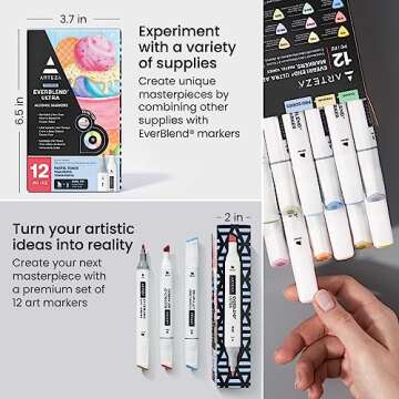 ARTEZA Alcohol Markers Set of 12 Pastel Colors, EverBlend Dual-Tip Markers for Adult Coloring, Sketching and Drawing