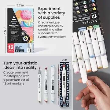 ARTEZA Alcohol Markers Set of 12 Pastel Colors, EverBlend Dual-Tip Markers for Adult Coloring, Sketching and Drawing