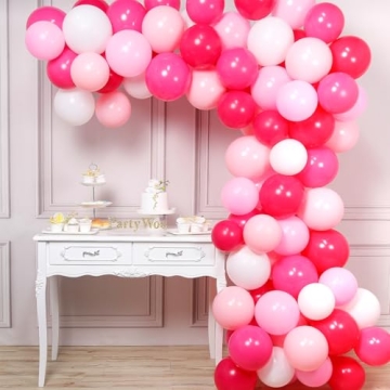 PartyWoo Balloons Pink, 100 pcs 12 in Fuchsia Balloons, White Pink Balloons, Pale Pink Balloons, Hot Pink Balloons, Pink Shade balloons for Pink Baby Shower, Pink Birthday, Pink Wedding,Pink, White
