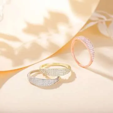 Mameloly Wedding Bands for Women 14K Gold Plated Slim Signet Ring Stackable Pave Cubic Zirconia Dainty CZ Engagement Rings for Her Size 4