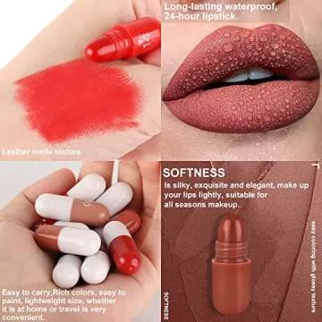 evpct 18Pcs Mini Pills Lipstick Capsule Set for Women Waterproof Long Lasting Deep Red Matte Small Magic Permanent Lipstick 24 Hour Lipstick Bulk Samples Sampler labiales mate 24 horas originales 02