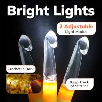 18 Size Light Up Crochet Hook Set - for Left & Right Hander Counting Crochet Hooks, Ergonomic Crochet Hook Set with LED Lights and Digital Crochet Stitch Counter, Rechargeable Lighted Crochet Hooks