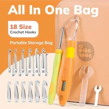 18 Size Light Up Crochet Hook Set - for Left & Right Hander Counting Crochet Hooks, Ergonomic Crochet Hook Set with LED Lights and Digital Crochet Stitch Counter, Rechargeable Lighted Crochet Hooks