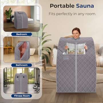 SereneLife Portable Sauna for Home, Infrared Sauna Tent with Heated Foot Pad and Folding Chair, Compact Personal Rejuvenation Sauna, Remote Control In-Home Spa, 38" x 32” - (Gray)