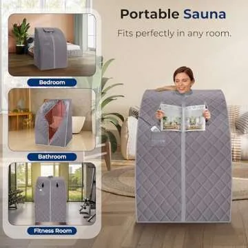 SereneLife Portable Sauna for Home, Infrared Sauna Tent with Heated Foot Pad and Folding Chair, Compact Personal Rejuvenation Sauna, Remote Control In-Home Spa, 38" x 32” - (Gray)