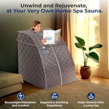 SereneLife Portable Sauna for Home, Infrared Sauna Tent with Heated Foot Pad and Folding Chair, Compact Personal Rejuvenation Sauna, Remote Control In-Home Spa, 38" x 32” - (Gray)