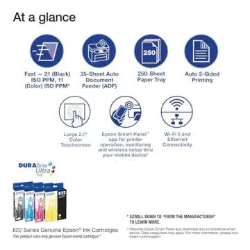 Epson WorkForce Pro WF-3820 Wireless All-in-One Printer with Auto 2-sided Printing, 35-page ADF, 250-sheet Paper Tray and 2.7" Color Touchscreen, Works with Alexa