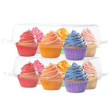 Plastic Cupcake Containers Boxes | 6 Compartment – 40 Pack | Disposable High Dome Dozen Cupcake Ho...