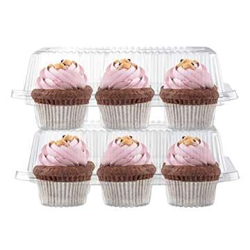 Plastic Cupcake Containers Boxes | 6 Compartment – 40 Pack | Disposable High Dome Dozen Cupcake Holder With Lid Bulk | Extra Sturdy Stackable Cupcake Boxes | Durable Muffin Packaging Transporter To Go