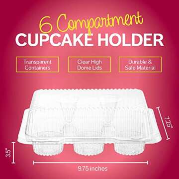 Plastic Cupcake Containers Boxes | 6 Compartment – 40 Pack | Disposable High Dome Dozen Cupcake Holder With Lid Bulk | Extra Sturdy Stackable Cupcake Boxes | Durable Muffin Packaging Transporter To Go