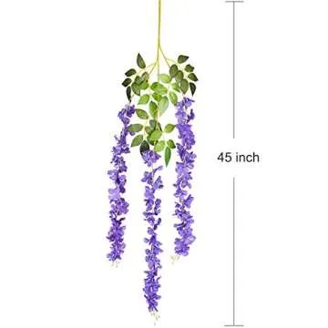 6 Pack 3.75 Feet/Piece Artificial Fake Wisteria Vine Ratta Hanging Garland Silk Flowers String Home Party Wedding Decor (Purple)