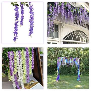 6 Pack 3.75 Feet/Piece Artificial Fake Wisteria Vine Ratta Hanging Garland Silk Flowers String Home Party Wedding Decor (Purple)