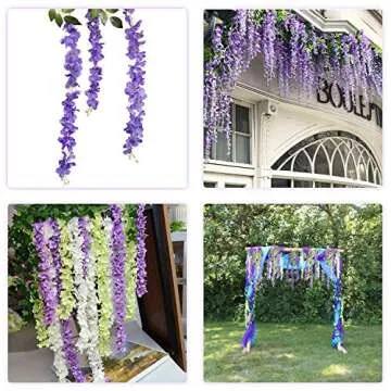 6 Pack 3.75 Feet/Piece Artificial Fake Wisteria Vine Ratta Hanging Garland Silk Flowers String Home Party Wedding Decor (Purple)