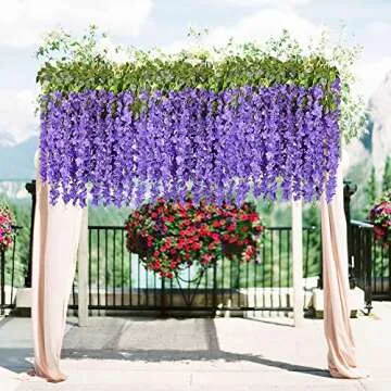 6 Pack 3.75 Feet/Piece Artificial Fake Wisteria Vine Ratta Hanging Garland Silk Flowers String Home Party Wedding Decor (Purple)