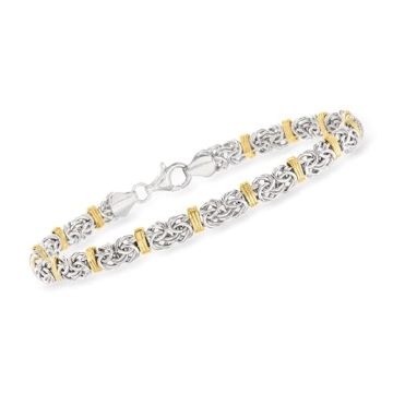 Exquisite Ross-Simons Sterling Silver & 14kt Gold Byzantine Bracelet
