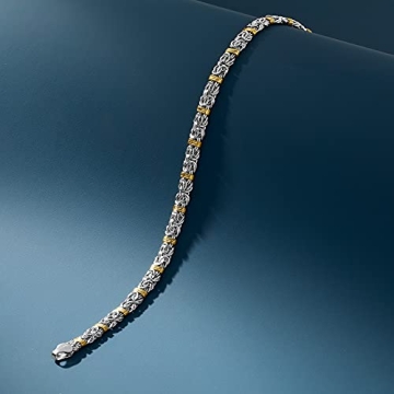 Ross-Simons Sterling Silver Byzantine Bracelet with Gold Stations