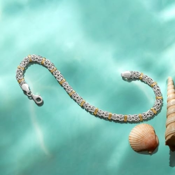 Ross-Simons Sterling Silver Byzantine Bracelet with Gold Stations