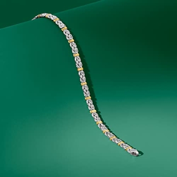 Ross-Simons Sterling Silver Byzantine Bracelet with Gold Stations