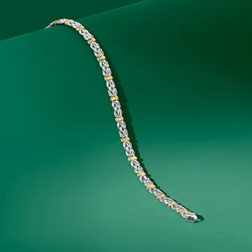 Ross-Simons Sterling Silver Byzantine Bracelet with Gold Stations