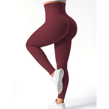 YEOREO Women's Scrunch Booty Lifting Workout Leggings Seamless High Waisted Butt Yoga Pants Slimming Tights Wine M